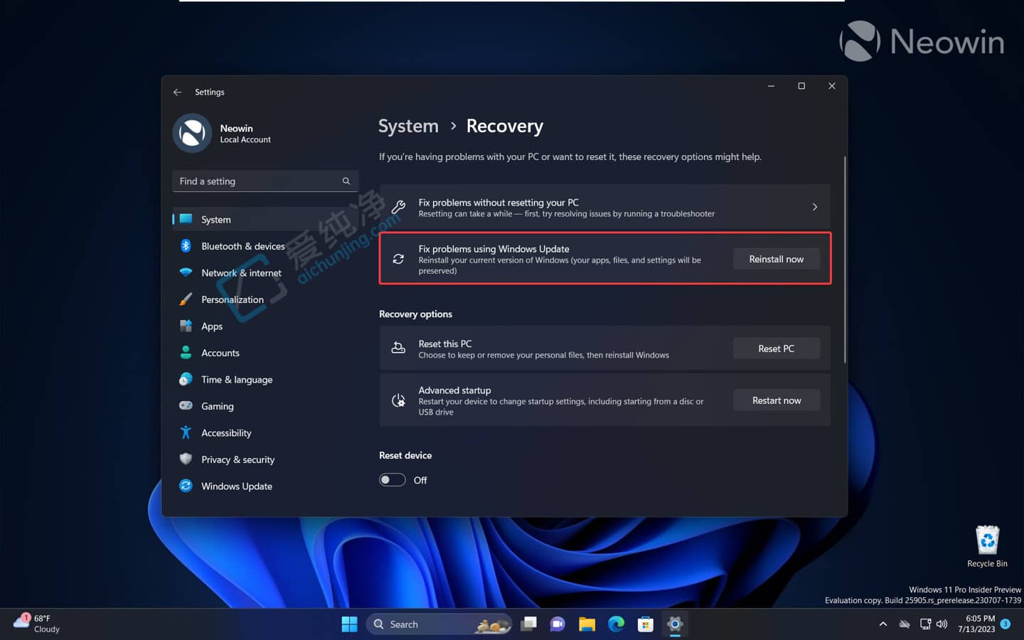 Win11预览版隐藏特性:用 Windows Update 修复系统