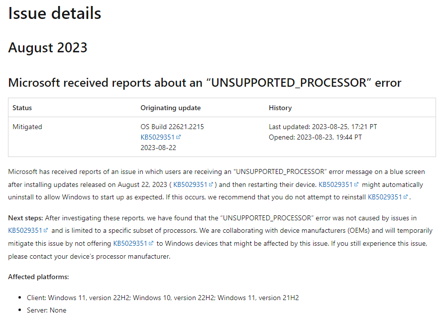 Win11八月可选更新蓝屏故障调查结果:不兼容导致