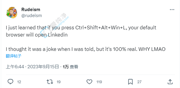 Win10 Win11 系统中 “Ctrl+Shift+Alt+Win+L”组合键可打开 LinkedIn