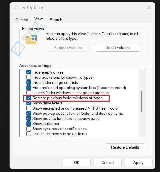 Win11修复文件管理器选项卡不兼容“登录时还原”问题