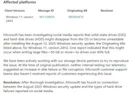 微软:用户所反馈“硬盘故障”问题与Win11安全更新并无直接关联